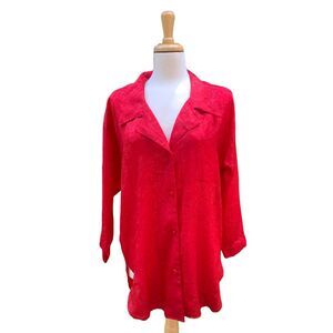 VTG 90'sVictoria's Secret Pajama Top Sz PS Gold Label Red Button Down Collar